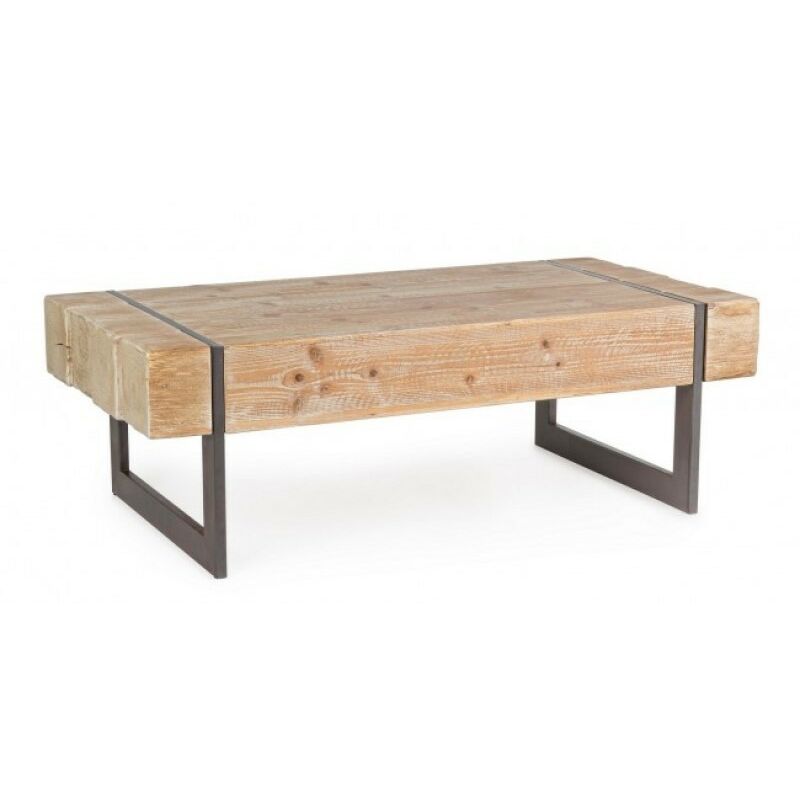 Table basse industrielle Garrett avec plateau en bois