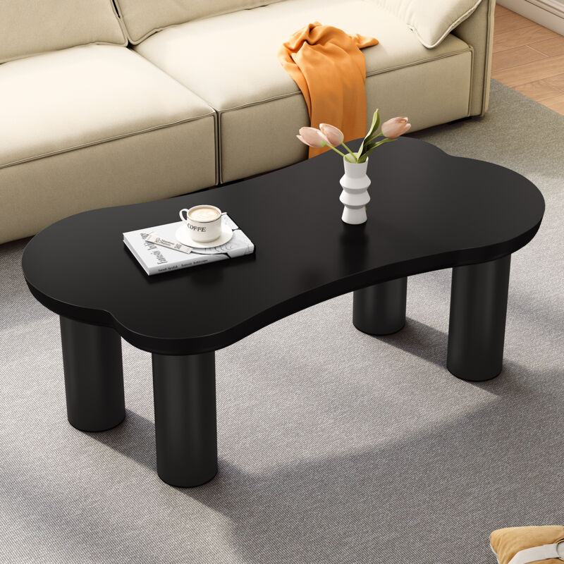 Table basse irrégulière, 113x58x40,5 cm, plateau en mdf, pieds en pvc, noir