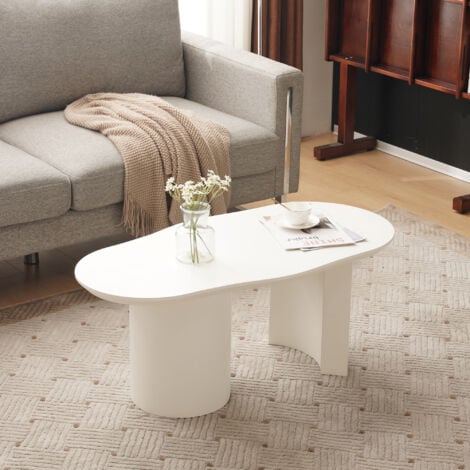 REDOM Table basse irrégulière blanche de 100 cm de long - MDF, surface peinte, plateau de élégamment incurvé