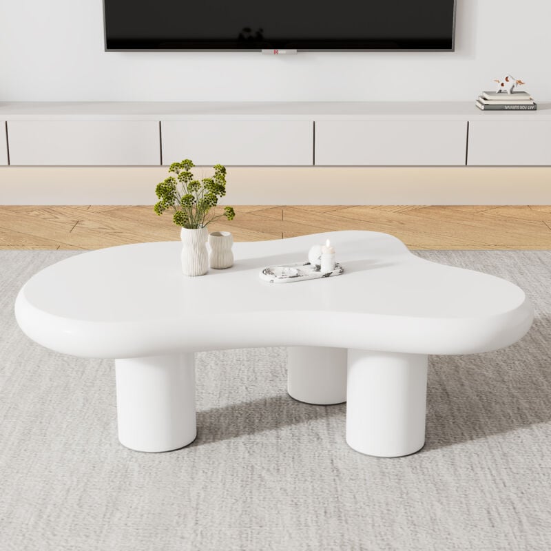 Redom - Table basse irrégulière en forme de nuage, longueur 97 cm, largeur 67 cm, hauteur 32 cm, mdf avec patins en feutre, surface laquée, table