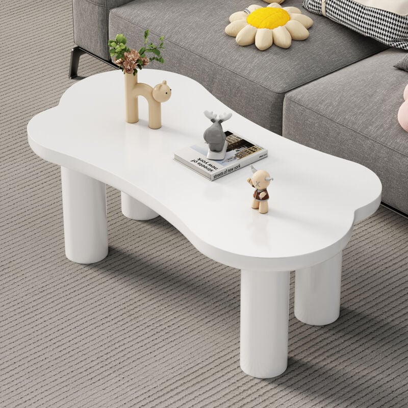 Redom - Table basse irrégulière en forme d'os, longueur 113 cm, largeur 58 cm, hauteur 40,5 cm, plateau en mdf et pieds en pvc, avec base en feutre,