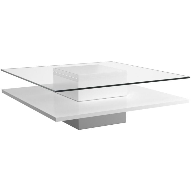 Vente-unique - Table basse isania - Verre trempé & mdf blanc