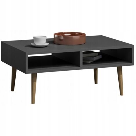 Table basse Isla, anthracite, pieds en hêtre