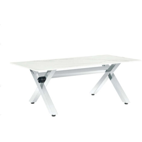 Table basse IXE Chrome & Verre Transparent 120x60x45 cm - Marbré blanc