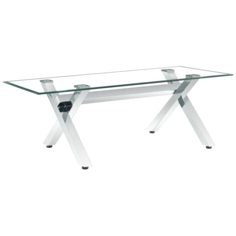 Table Basse IXE Métal Chrome Plateau Verre Trempé Transparent 120x60x45cm