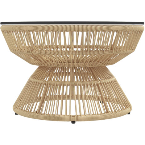 Table basse jardin ronde résine rotin verre trempé Ø60 cm hauteur 37 cm
