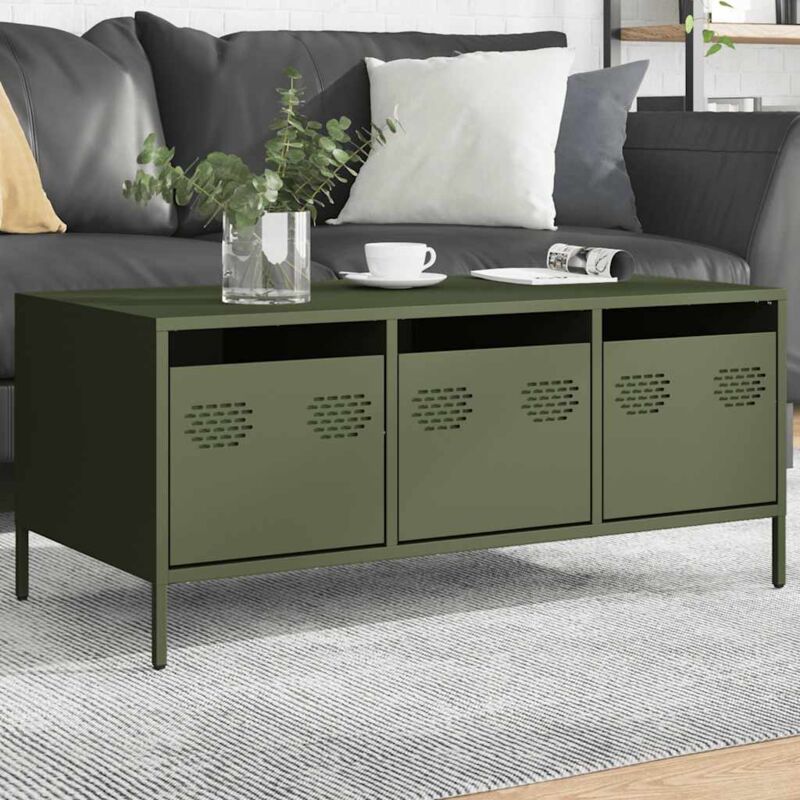Vidaxl - Table basse vert olive 101,5x50x43,5 cm acier laminé à froid