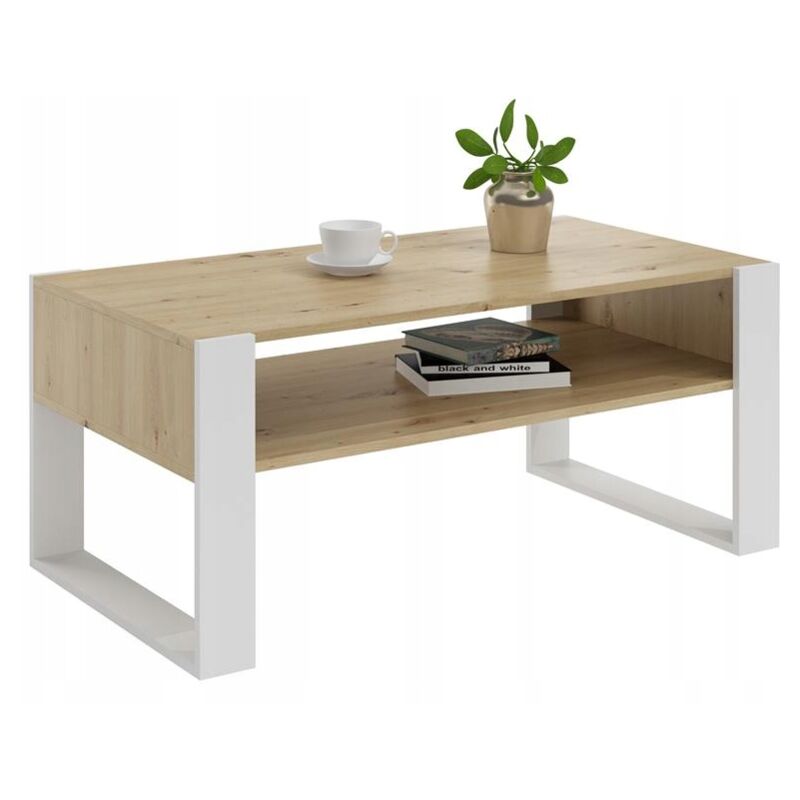 Table Basse KAJA Chêne artisan-blanc - Table de salon Style contemporain - 120 x 63.6 x 50 cm