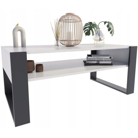 Table Basse KAJA Blanc-noir - Table de salon Style contemporain - 120 x 63.6 x 50 cm