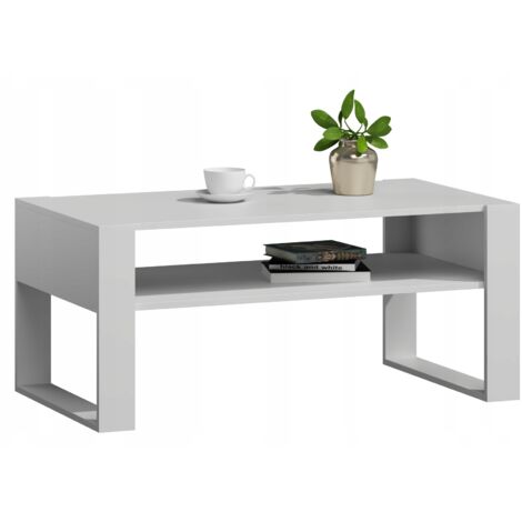 Table basse KAJA blanche avec étagère salon blanche