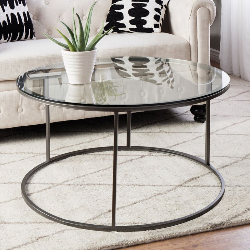 [en.casa] - Table basse Kolari forme ronde en verre trempé clair 45 x 80 cm noir
