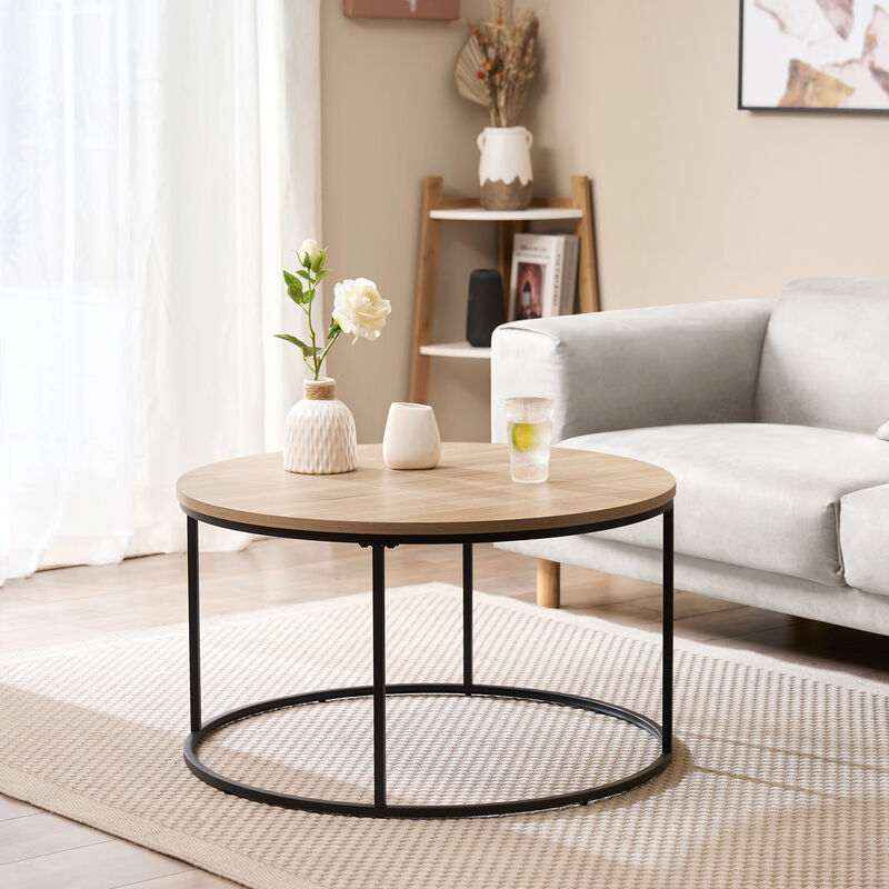 [en.casa] - Table basse Kuhmoinen ronde diamètre 80 cm noir et effet bois