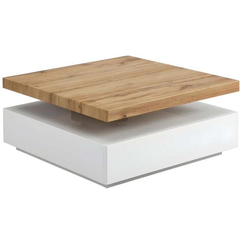 Vente-unique - Table basse pivotante avec 1 tiroir en mdf - Blanc et Naturel - kyria