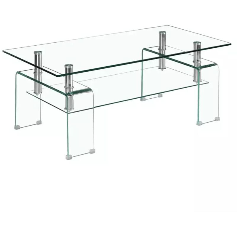 Table basse L. 100 cm avec double plateau en verre trempé - ICE