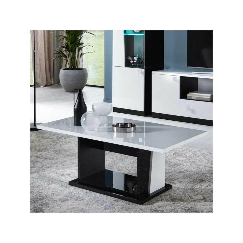 TMM - Table basse Laque blanc et noir brillant - lasina - l 120 x l 60 x h 45 cm