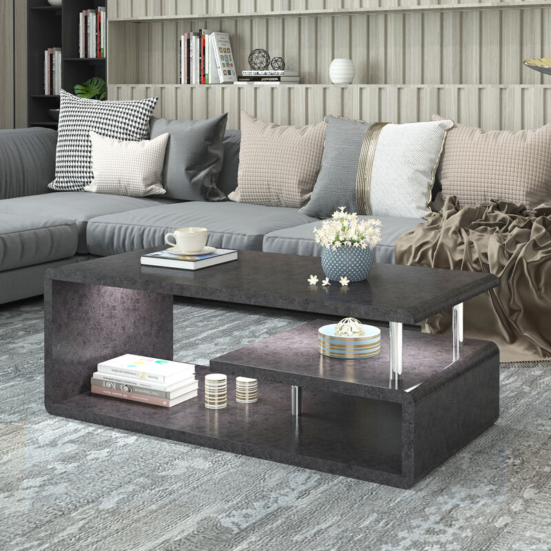 Modernluxe - Table basse contemporaine - avec led - finition gris ciment - Gris