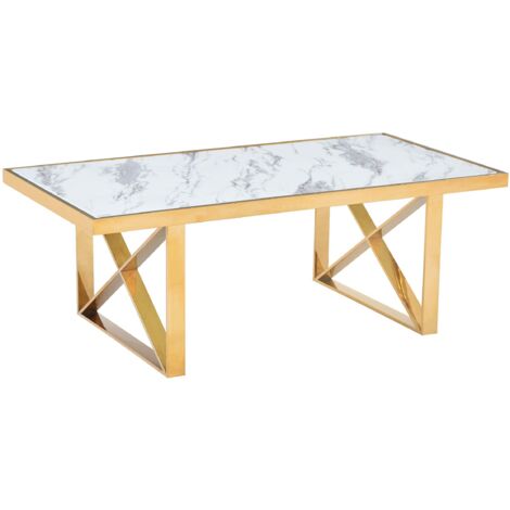 Table Basse LEVANTO – Gold & Marbre Blanc – 120x60x45 cm
