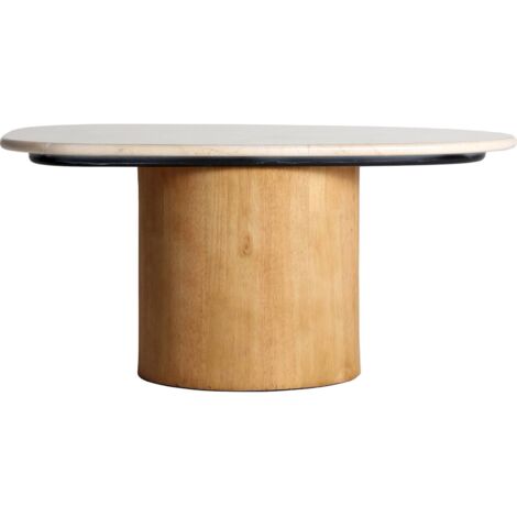 Table Basse Lorach en Marbre Élégante - Beige marbré avec nuances boisées
