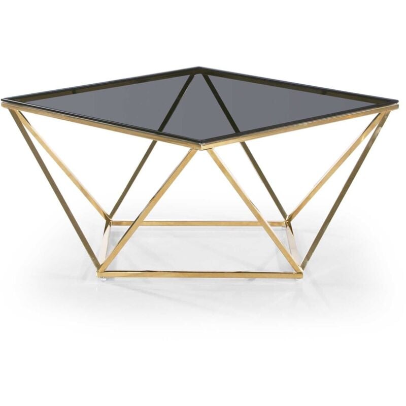 Table basse Louane en Verre Fumé et pieds Or