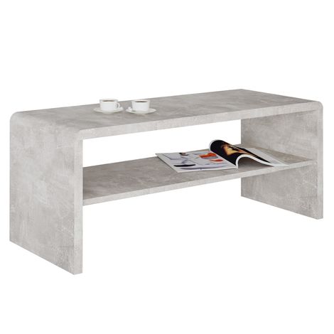 Table basse LOUNA, table de salon rectangulaire ou meuble TV de 100 cm avec 1 étagère de rangement, en mélaminé décor béton - couleur béton