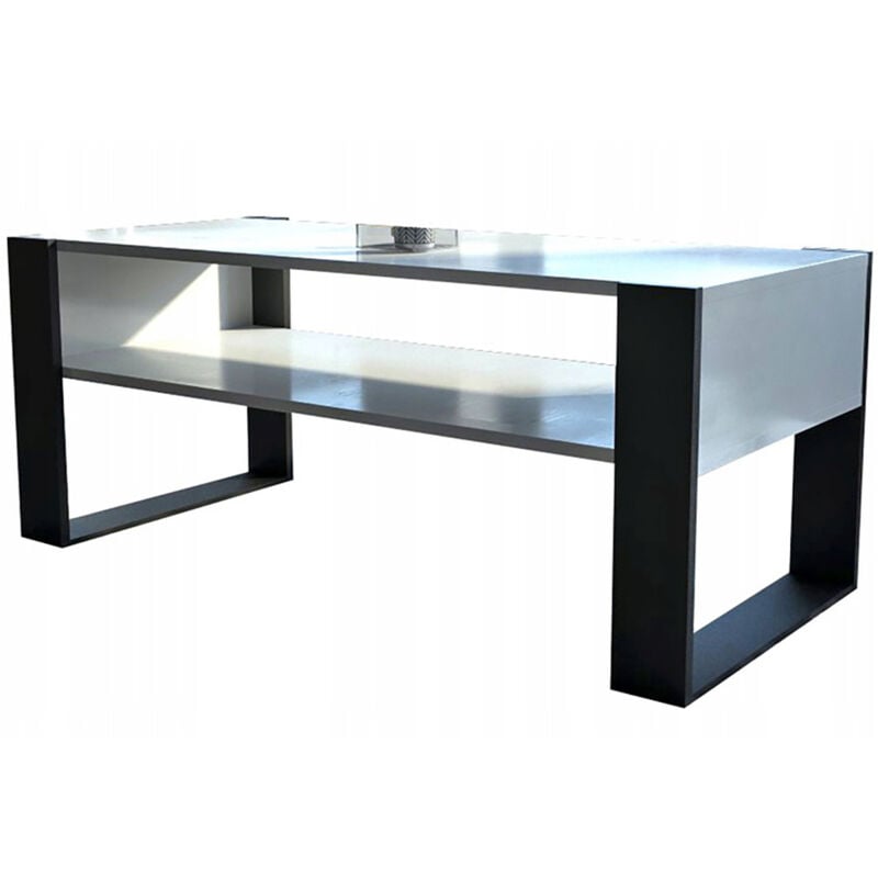 Dusine - table basse lovy blanc / noir - style industriel - 120cm x 64 cm