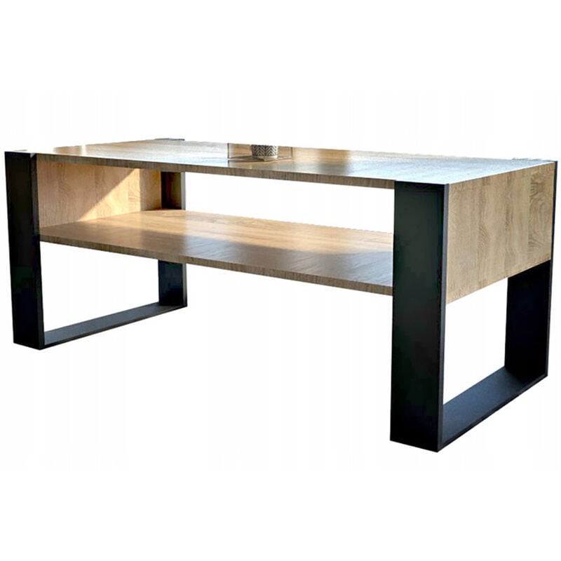 Dusine - table basse lovy chêne / noir - style industriel - 120cm x 64 cm