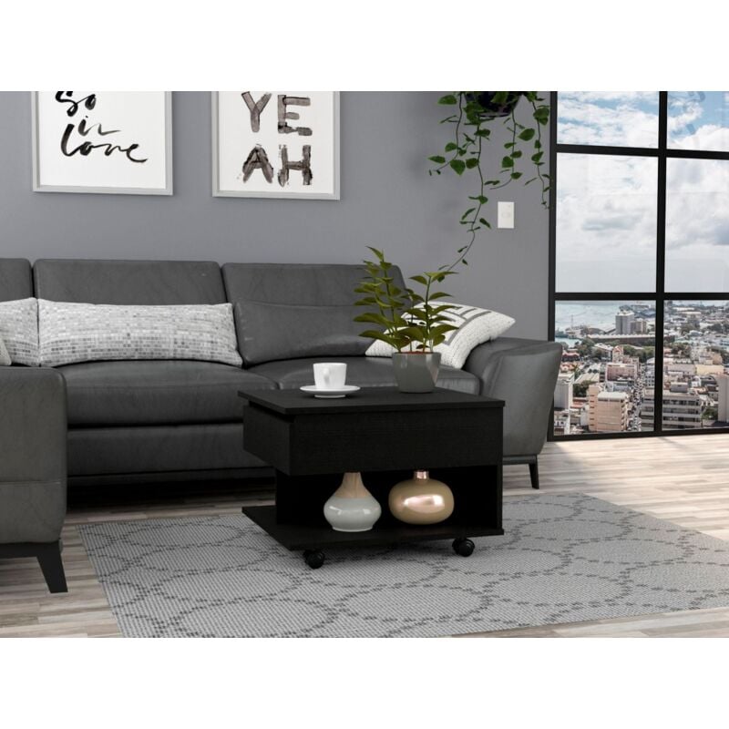 Table basse Luanda, avec roulettes Noir