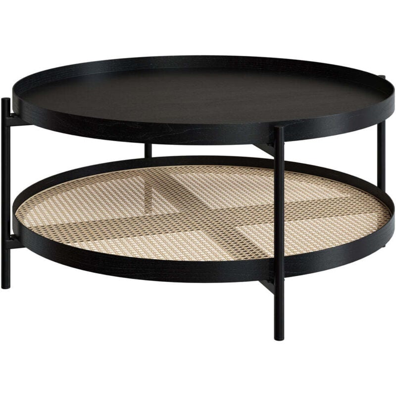Rendez-vous Déco - Table basse en cannage et bois de mindi noir D84 cm - lukut
