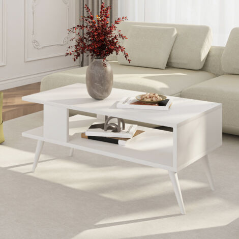 Table basse Lycksele avec espace de rangement 40 x 90 x 45 cm blanc [en.casa]