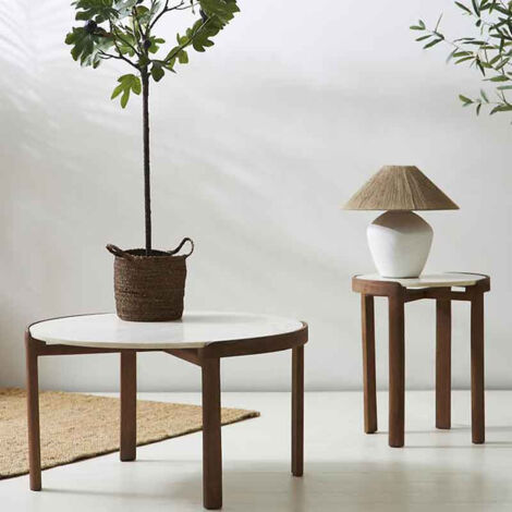 Table basse manguier marbre blanc 80x80x43cm