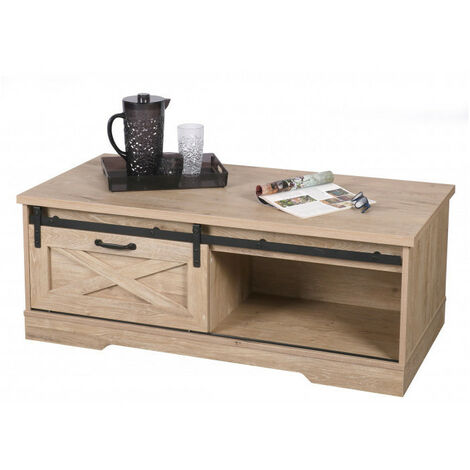 Table basse MANHATTAN 1 porte coulissante - Bois - Bois et métal - L 117 X P 59 X H 45 - Livraison gratuite