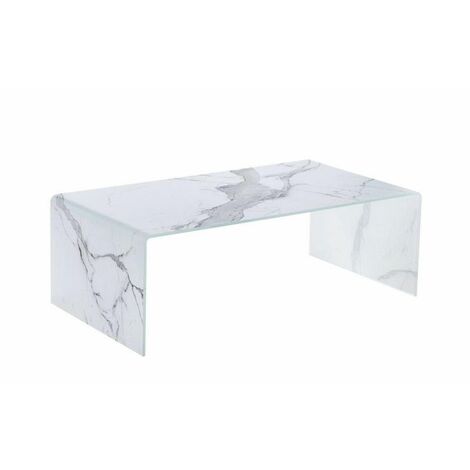 Table basse - Marble - L 110 x l 60 x H 38 cm - Verre - Livraison gratuite - Blanc