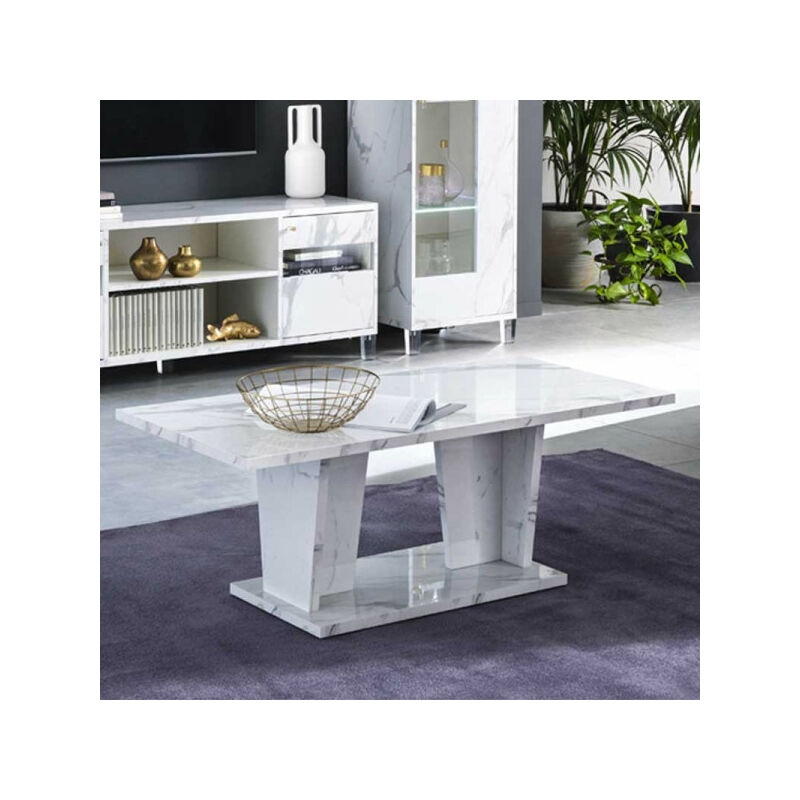 Table basse marbre blanc brillant - CARRARE - L 120 x l 60 x H 45 cm