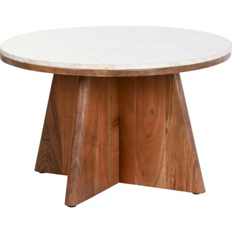 Table basse marbre blanc élegance acacia chic - Marbre blanc et bois acacia