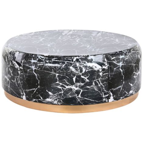 Table basse marbre noir éclat doré pour salon chic - Noir marbré avec bordure dorée