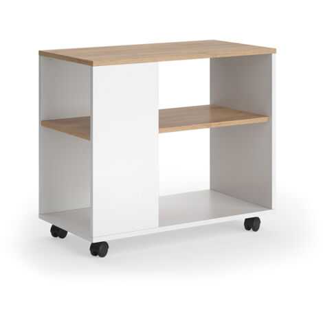 Table basse Marian, Chêne doré/blanc, 70x36.6cm avec roulettes, Vicco