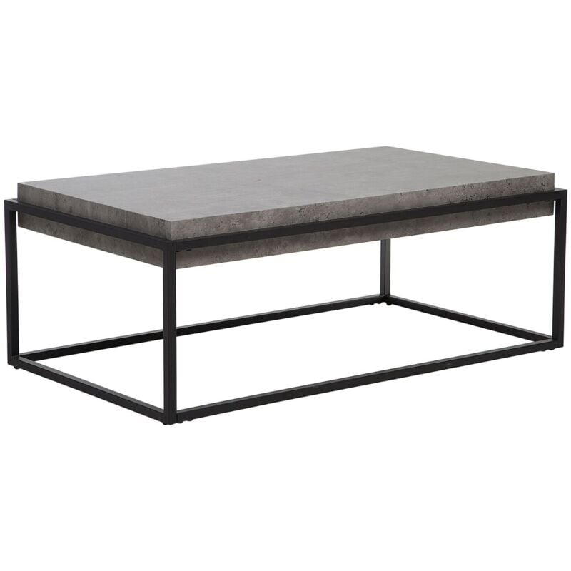 Beliani - Table Basse Rectangulaire en mdf Imitation Béton et Structure en Métal Noir de Design Industriel pour Salon Moderne ou Minimaliste
