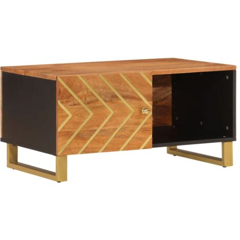 Table basse marron et noir 80x50x40 bois de massif manguier