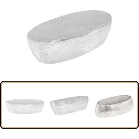 Table basse martelée Argenté 100x50x28 cm Aluminium - Table Basse - Meuble De Salon - Table Ronde - Table Oval - Table En Aluminium