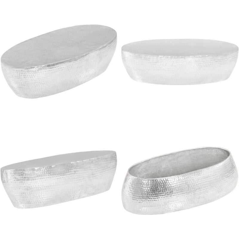 Table basse martelée Argenté 100x50x28 cm Aluminium - Table Basse - Meuble De Salon - Table Ronde - Table Oval - Table En Aluminium - Home & Living