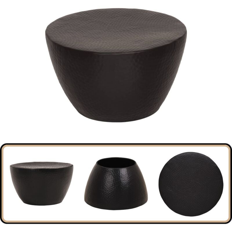 Table basse martelée en aluminium ø 50x30 cm noir - Table Basse - Meuble De Salon - Table D'appoint - Table Ronde - Aluminium
