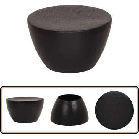 Table basse martelée en aluminium Ø 50x30 cm noir - Table Basse - Meuble De Salon - Table D'appoint - Table Ronde - Aluminium