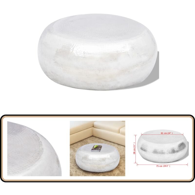 Vidaxl - Table basse martelée en aluminium Argenté - Table Basse Aluminium - Meuble Salon - Décoration Intérieur - Table D'appoint - Mobilier Moderne