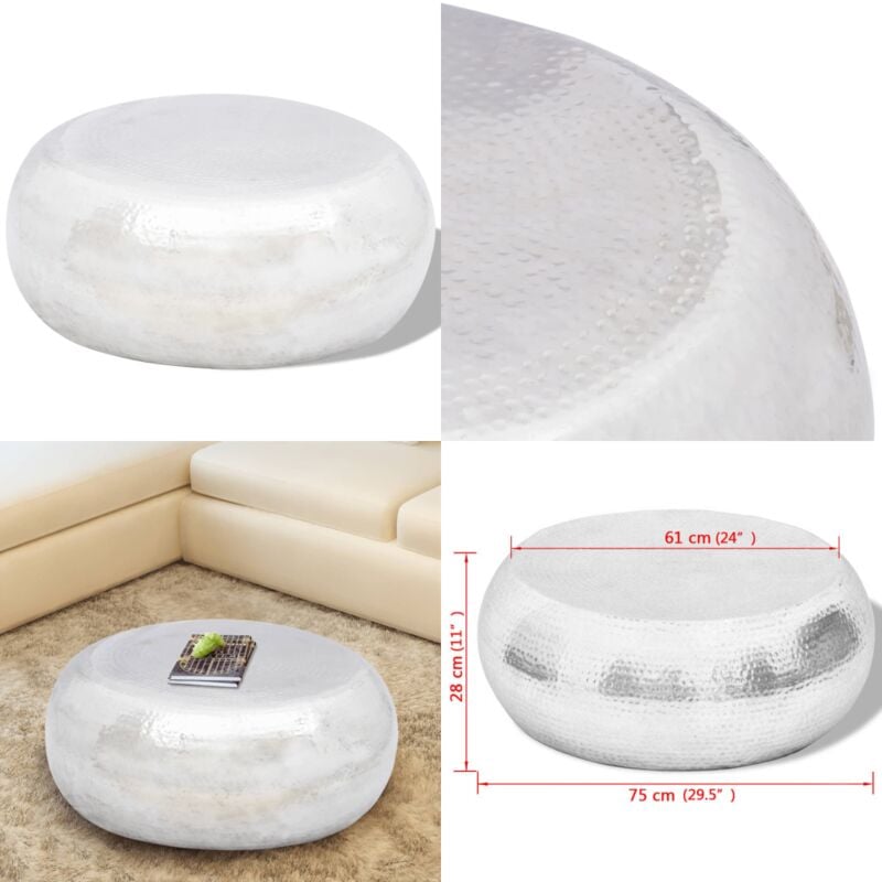 Vidaxl - Table basse martelée en aluminium Argenté - Table Basse Aluminium - Meuble Salon - Décoration Intérieur - Table D'appoint - Mobilier Moderne