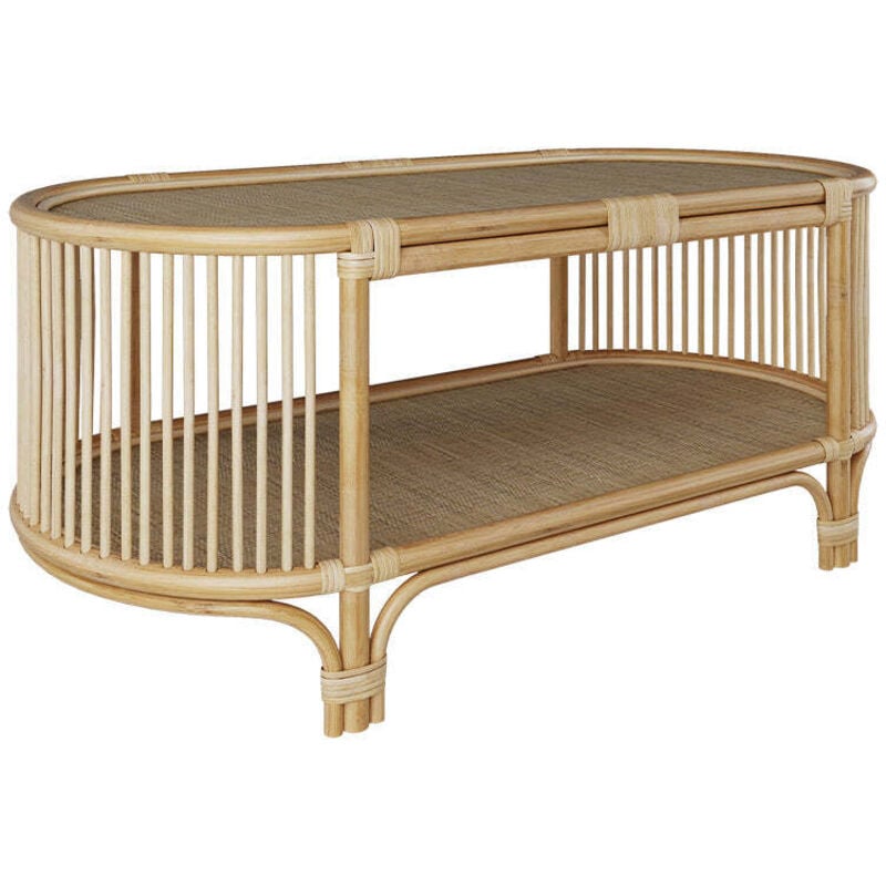 Table basse avec étagères en rotin naturel - marthe