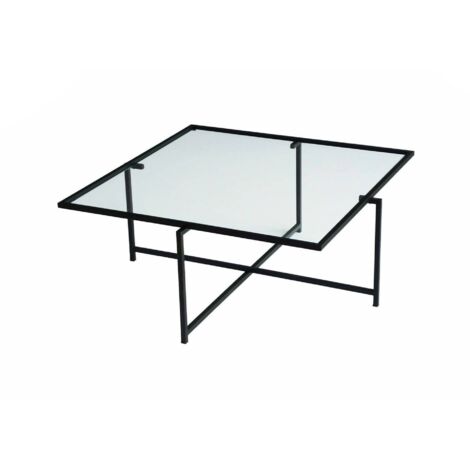 Table basse Mascate, Anti-buée, Carrée, Plateau en verre, 85x85x35h cm Noir