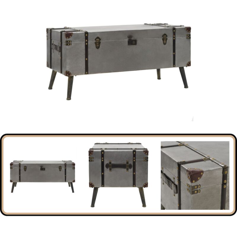 Table basse MDF et aluminium 102x51x47,5 cm - Table Basse - Meuble De Salon - Table D'appoint - Coffre De Rangement - Table Vintage