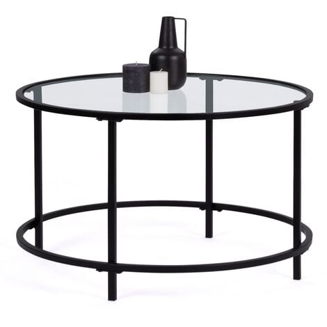 Table basse MERANO ronde 70 cm plateau en verre et pied métal - Noir