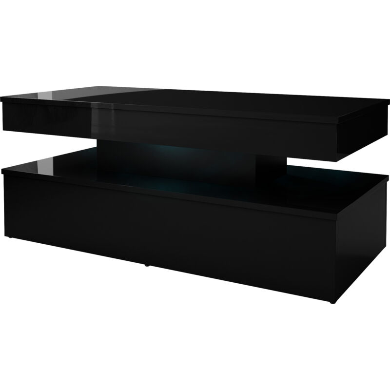 Mobilier1 - Table basse Monfero 100, Noir + Noir brillant, 50x55x120cm, Diamètre: 0, mdf, Angulaire, led