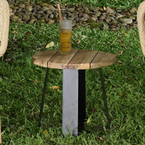 Table basse métal anthracite et teck recyclé D 40 cm Orsay